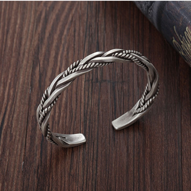 Vrouwen Armband,925 Sterling Zilveren Armband Vintage Solide Handgemaakt Gehamerd Brede Unieke Manchet Armband Verstelbare Open Amulet Armband Voor Mannen Vrouwen Eeuwigheid Sieraden Kerstcadeau
