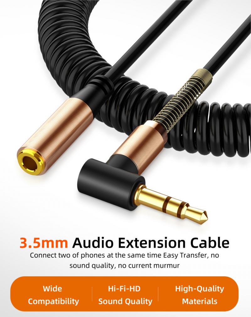 Jack 3.5 Mm Audio Cable 3.5MM Male To Male Cable Audio Extension Cable Stereo 3.5mm Jack Aux Cable Spring Audio Cables