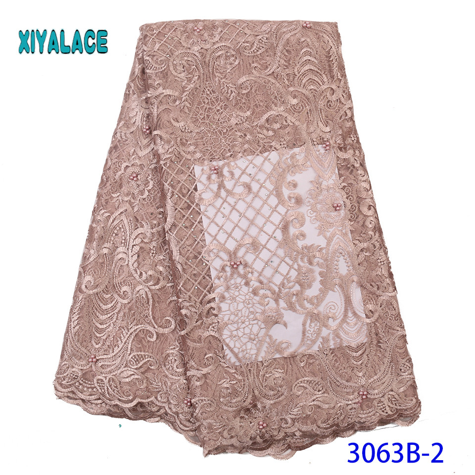 Embroidered Nigerian Lace Fabric Cotton African Lace Fabric French Lace Fabric Wedding Party Dress YA3063B-1