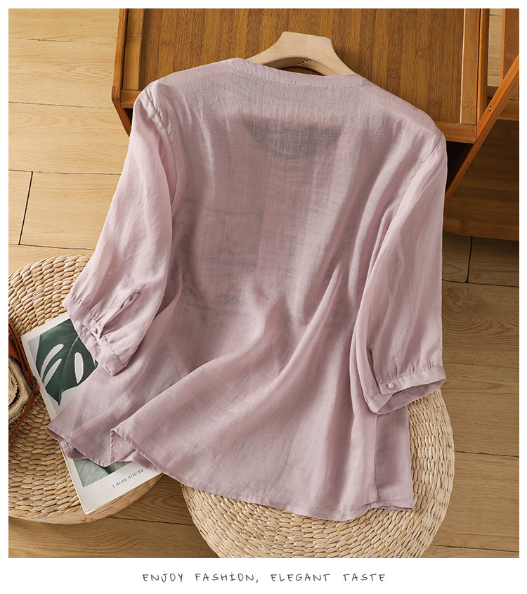 Retro Cotton Linen Shirt Women Embroidery Oversized Relaxed Fit Woman Blouse Artistic Summer Ladies Tops Camiseta Mujer: 3XL / Trans-purple