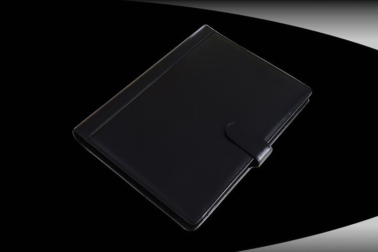 Job executive woman man PU leather folder zipper business organizer documents holder ring binder black/red: Black