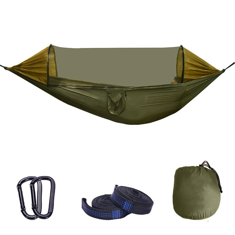 Große outdoor-campinghängematte mit moskitonetz für 2 personen, automatischer schnellöffnung, leicht, tragbar, zum aufhängen, schaukel  -40: Grün