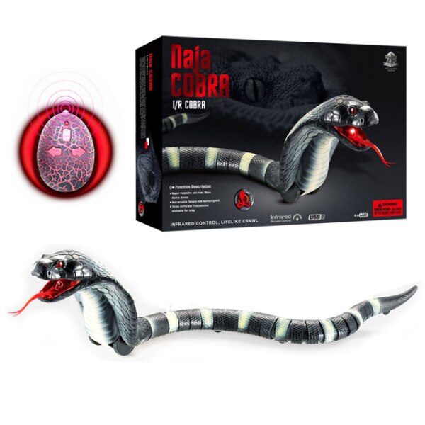 Novelty RC Snake Naja Cobra Viper Remote Control Robot Animal Toy with USB Cable Funny Terrifying Christmas kids: Black cobra