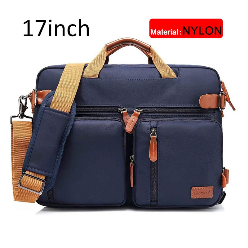 17 Inch Convertible Briefcase For Men Business Handbag Messenger Bag Casual Laptop Multifunctional Travel Bags Male: Blue nylon 17 inch