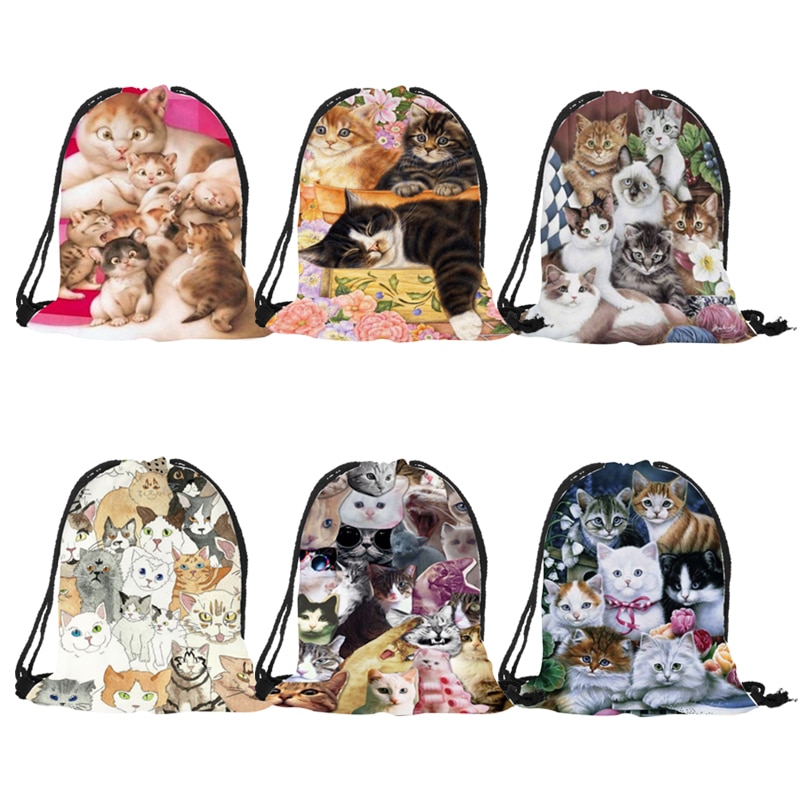 Sac A Dos Teenager School Backpack Lovely Funny 3D Kitten Cat Print Shoulder Bag for Girls Boys Casual Polyester Satchel Bag