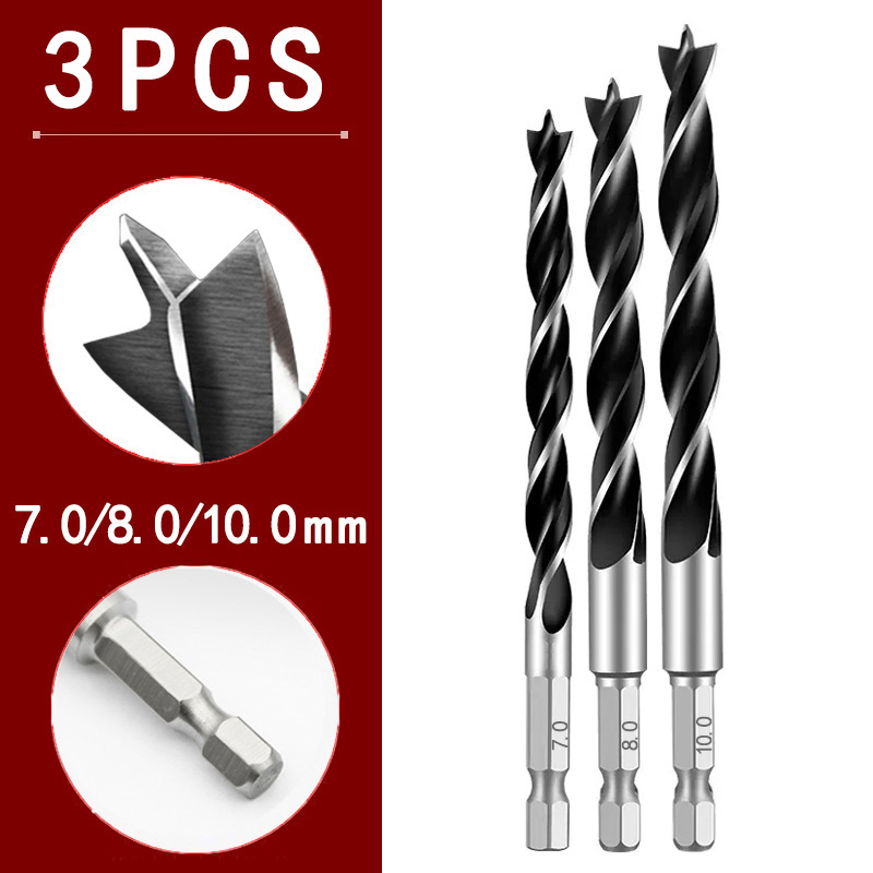 3/4/5/7 pièces 1/4 "tige hexagonale à trois points pour le travail du bois foret spécial 3.0mm-10mm HSS perforant perceuse électrique tête rotative: Or