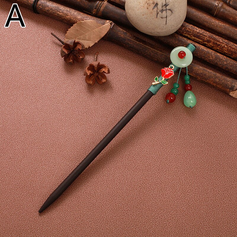 Vintage Hair Sticks Pick Chinese Style Wooden Chopsticks Flower Hair Pin Clip Women Crystal Hairpins Jewelry Accessories