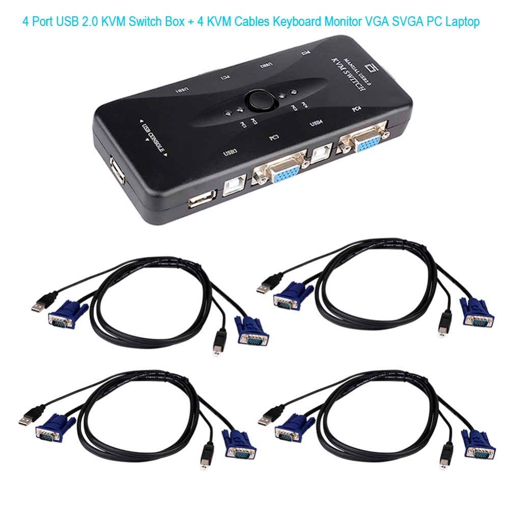 4 port usb 2.0 kvm switch box 4 kvm kabler tastatur monitor vga svga pc laptop til tastatur mus printer