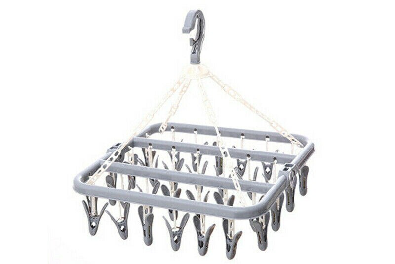 Opvouwbare Clip Hangers Met 32 Drogen Clips, Ondergoed Hanger Met Clips, Plastic Wasserette Clip En Druppelen Drogen Hanger: Grey