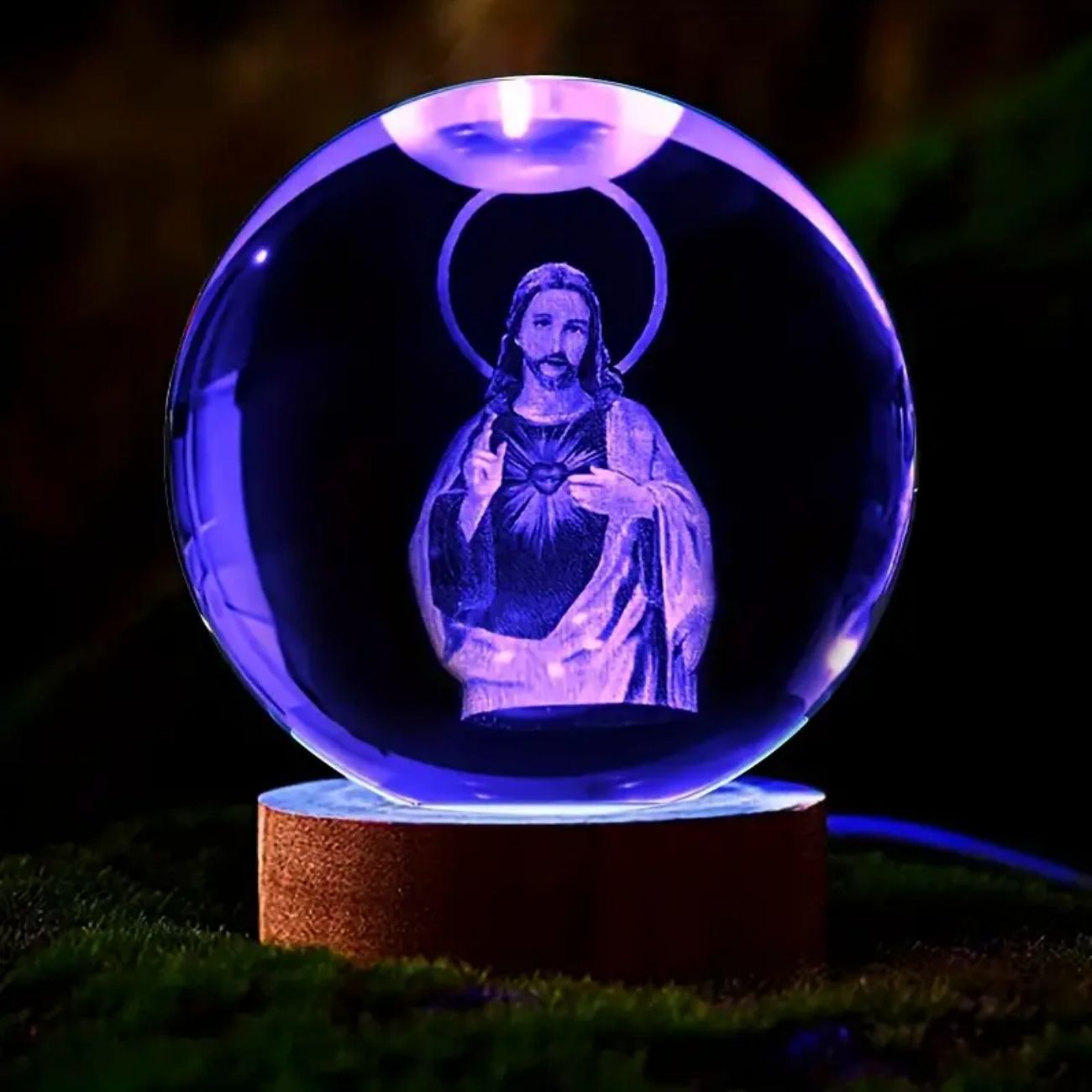 1 pieza, bola de cristal de Jesús 3D, base de iluminación multicolor, luz nocturna estilo buena suerte, decoración de dormitorio familiar para creativos,