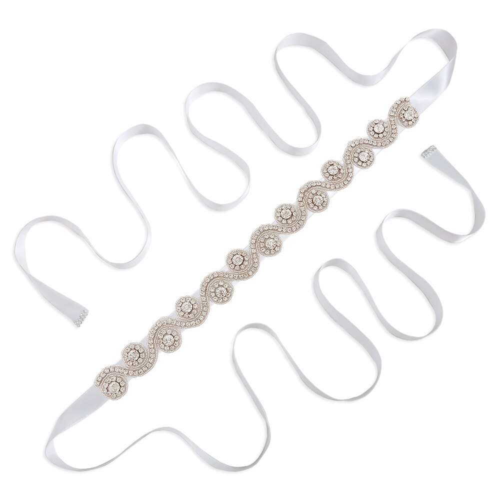 ZMS10 Hochzeit Gürtel Braut Gürtel Silber Diamant Gürtel Hochzeit Zubehör Gürtel für Frauen Hochzeit Kleid Schärpe für Abend Party Kleider: Weiß