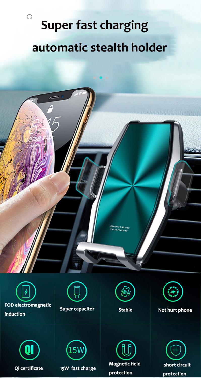 Qi Super Capacitor Wireless Car Phone Charger 15W Fast Charge Holder Mount forHuawei Mate30pro P30pro foriphone11 pro max 11pro