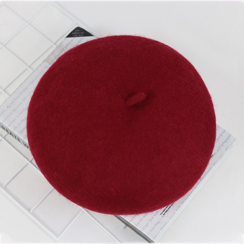 Béret de peintre en laine, chapeau tricoté, rétro, chapeau d'hiver pour femmes, chapeau Sherlock Holmes, décontracté: Burgundy