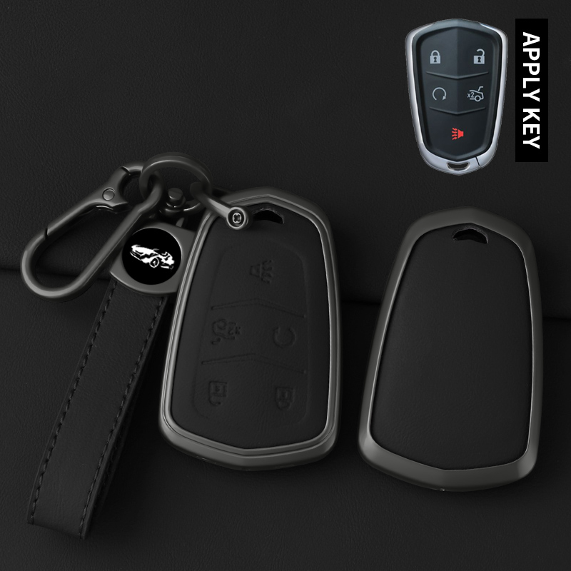 Slim Black Leather Style Key Fob Cover Case For Cadillac DTS STS CTS SRX XTS ATS Escalade