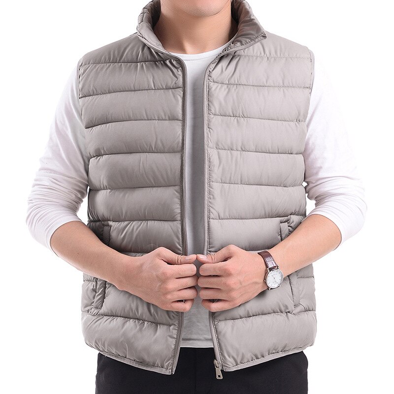 Zogaa Winter Mouwloze Jas Voor Mannen Toevallige Warme Solid Parka Vest Mannelijke Slim Fit Rits Werk Vesten Vest Plus Size S-4XL: light grey / S