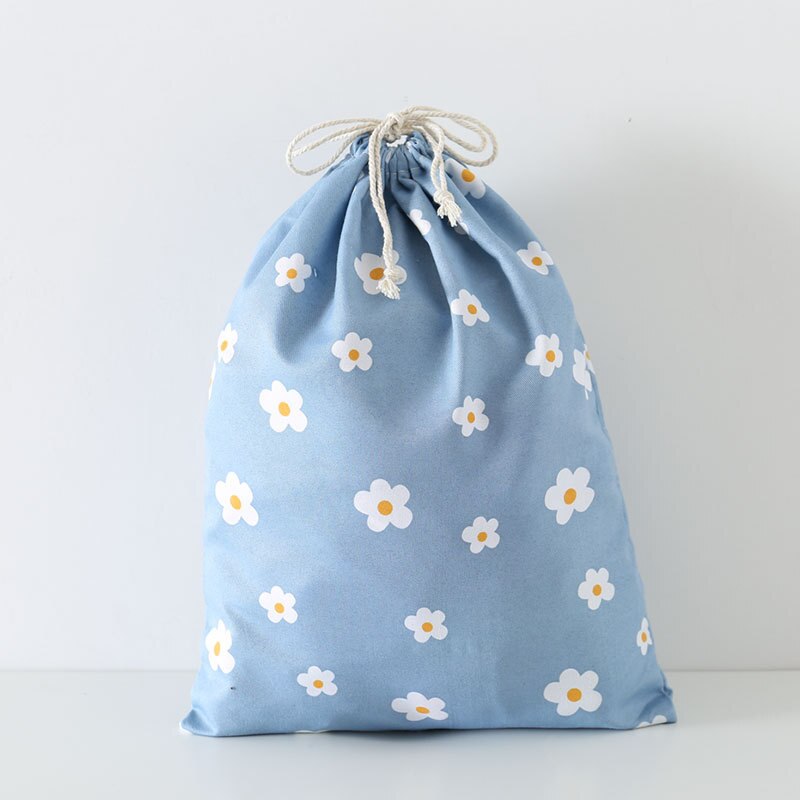 1PC Women Drawstring Bag Cute Flower Avocado Print Bag With Drawstring Girls Polyester Cotton Drawstring Pouch Storage Bags: Blue / L