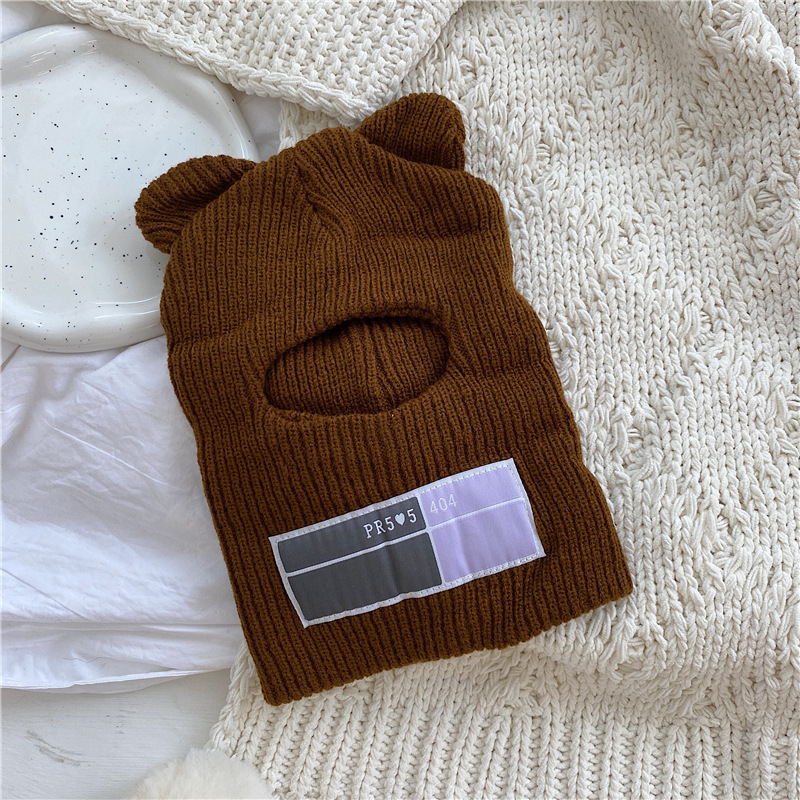 Bjørn ører balaclava damer 1 skrog skimaske håndlaget heklet hel ansikt ullhatt søt jente vinter streetwear varm lue