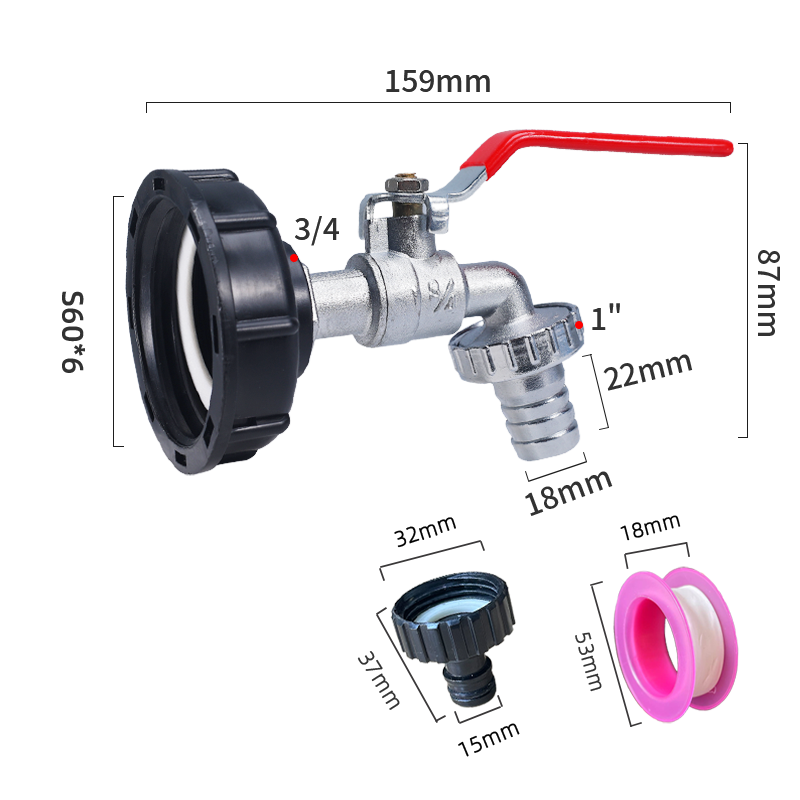 S60x6 Coarse Thread IBC Tank Tap Connecter x 1/2'' 3/4'' Water Coupling Adapter 1000L Garden Home Replacement Valve Fitting: green