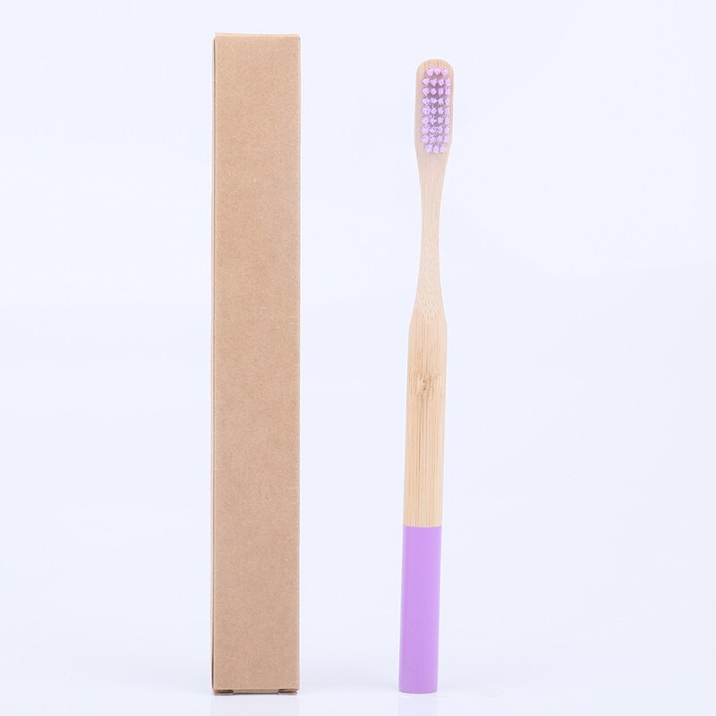 1 pcs Eco friendly bamboo bristle toothbrush Biodegradable Plastic Free Oral Care adult bamboo toothbrush handle brush: Purple-06