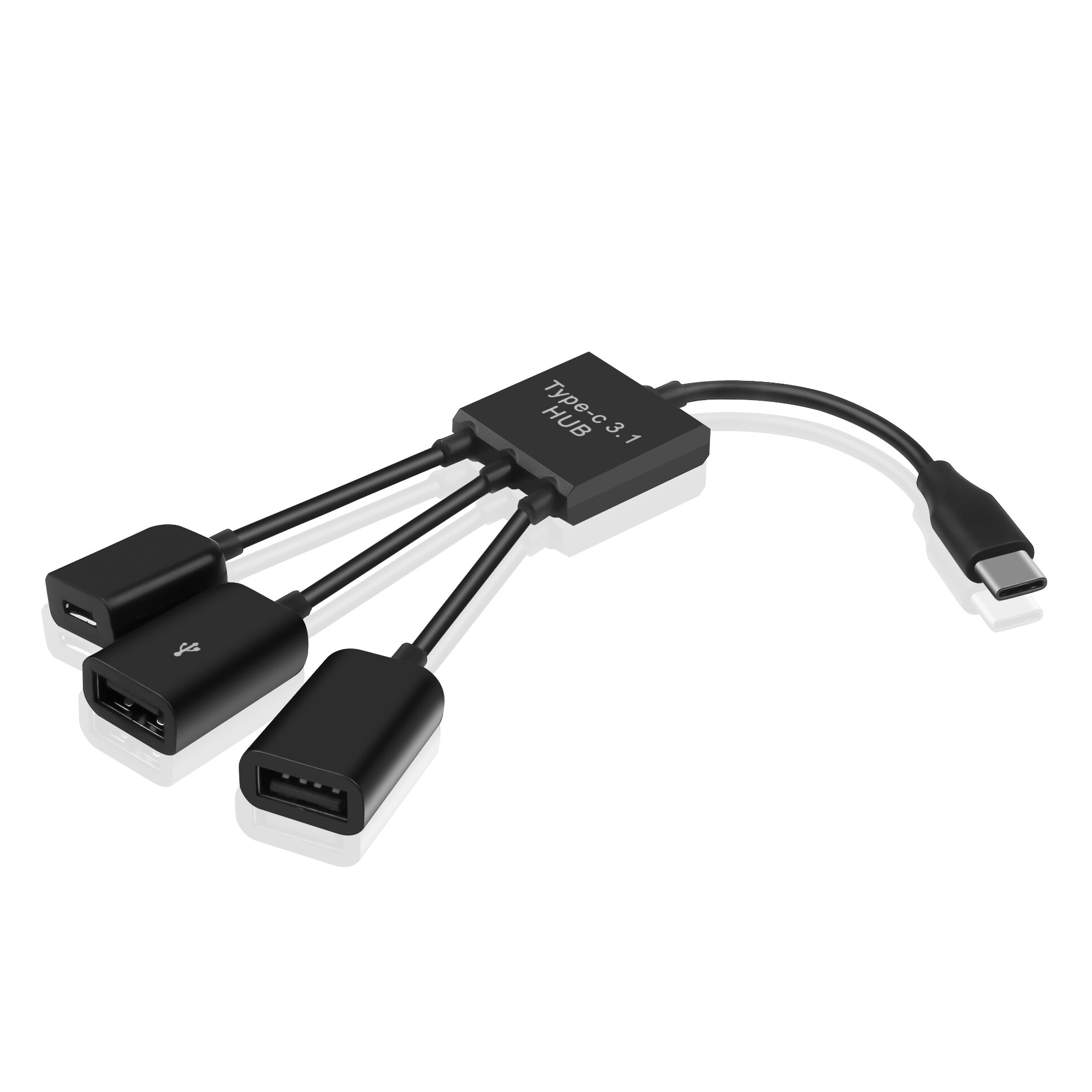 Kebidu OTG 4 puerto de tipo-C Cable USB Hub de carga de Cable de adaptador de conector USB 3,1 tipo C a Micro cargador de alimentación USB Cable: 3 USB 2.0