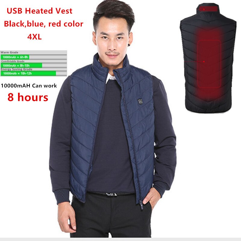 Usb Warmte Vest Mannen Vrouwen Vest Winter Outdoor Thermische Jas Warm Wandelen Verwarmde Dames Rood Zwart Infrarood Elektrische Kleding