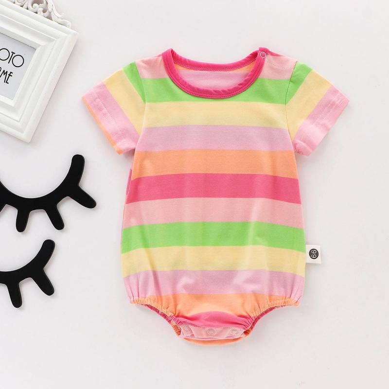 Baby Summer Short Sleeve Rainbow Stripe Bodysuit For Girls And Boys 0-24m Newborn Baby Clothes Twins Cute Climbing Infants