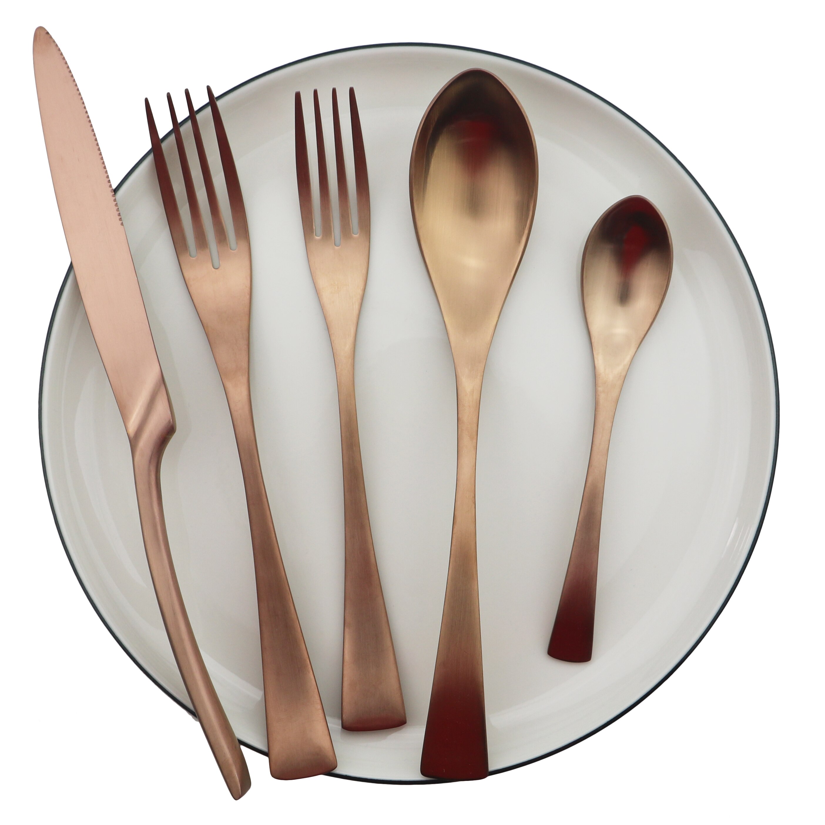 Roséguld bestickset metall återanvändbart bestick restaurang knivgaffel sked servisset 304 köksservis i rostfritt stål: 5 st b