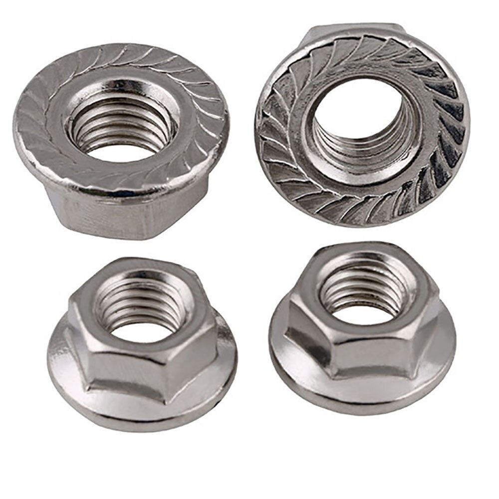 M4 M5 écrous à bride dentelée hexagonale | M6 M8 M10 M12 DIN 6923 A2 304 en acier inoxydable pour boulons et vis grossiers métriques