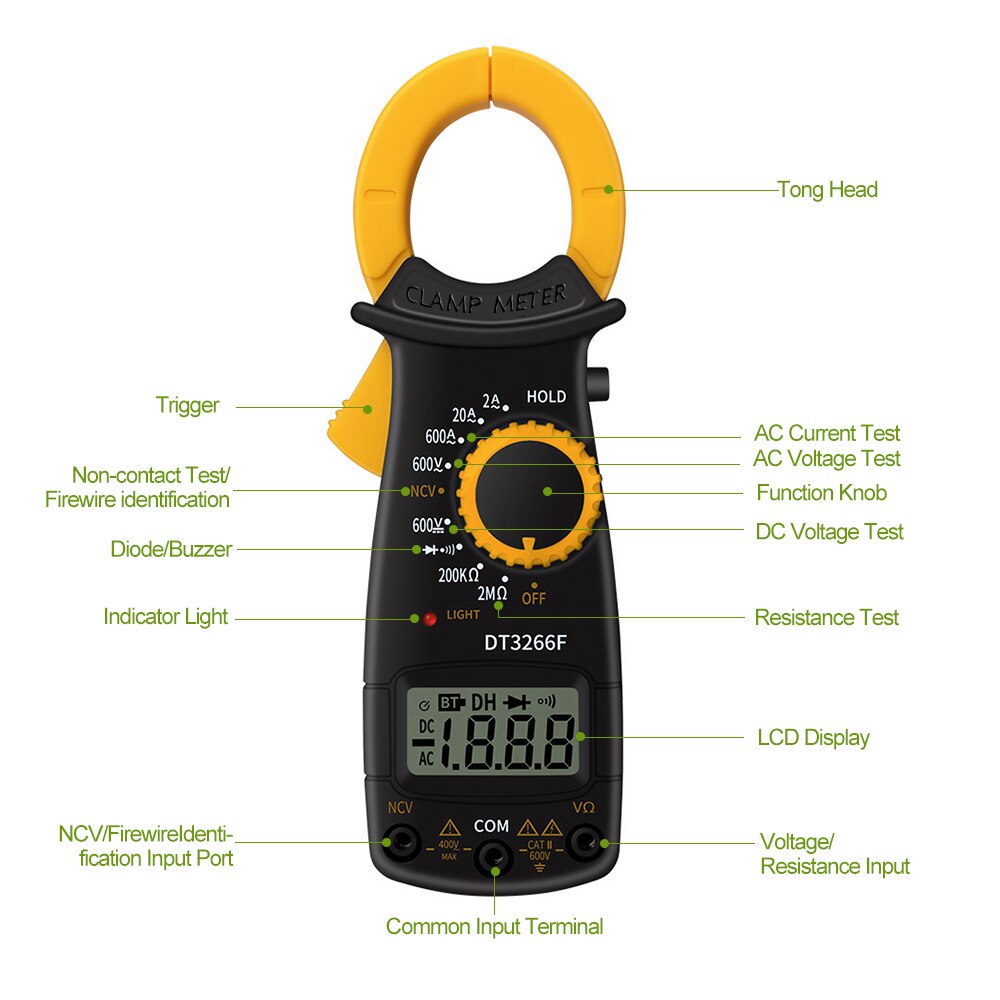 Digital Clamp Meter Multimeter Handheld AC Voltage Current Voltmeter Diode Resistance Non-contact Fire Wire Identification