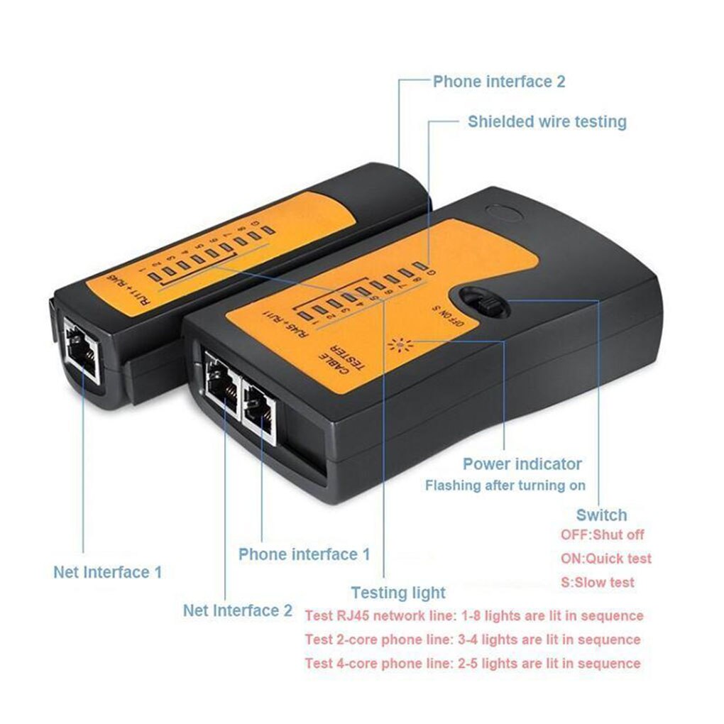 Gadget Network LAN Cable Tester RJ-11/RJ-45 Cables Testing Machine DC 9V 25MA Ethernet Instrument
