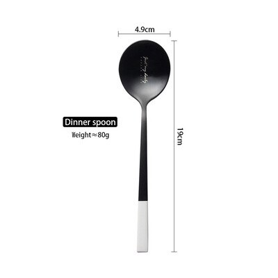 Nordic Stainless Steel Cutlery Set Black and White Western Tableware Knife Fork Spoon Set Chopsticks Creativedinnerware Set: Dinner spoon
