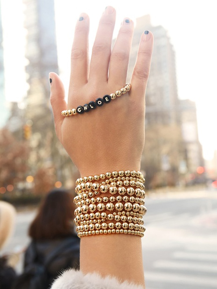 ZFYIN Multi Layering 4mm,6mm,8mm,Stacked Gold Ball Beaded Strand Bracelets Set for Women