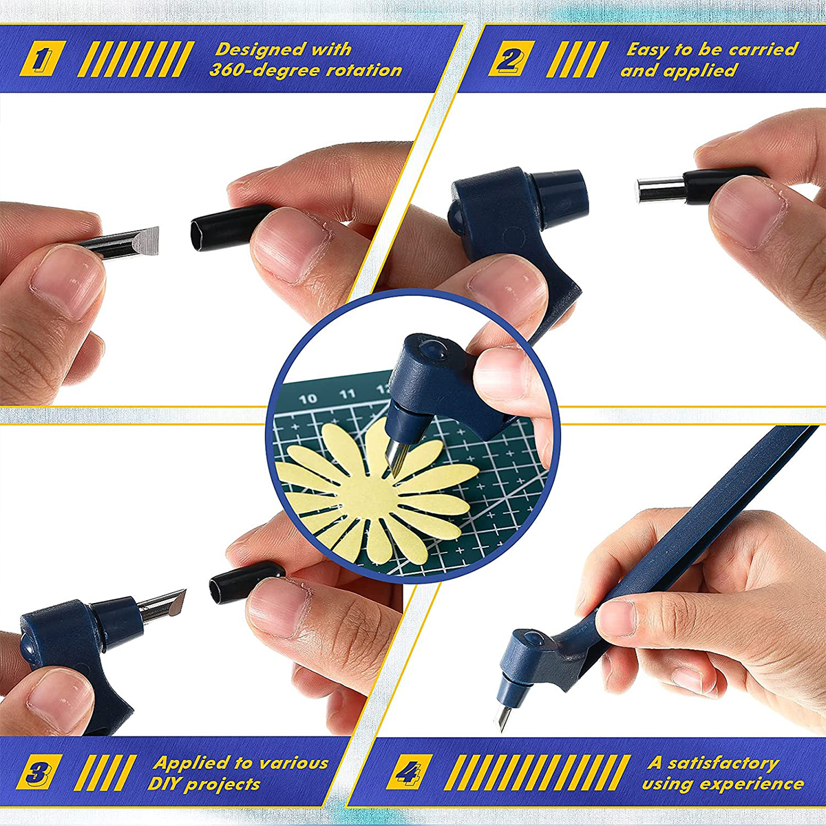 Craft Cutting Tools 360 Degree Rotating Gyro Cutting Tools Art Cutting Tools With 15/30/45 Degree Blades Cutting Mat Steel Ruler