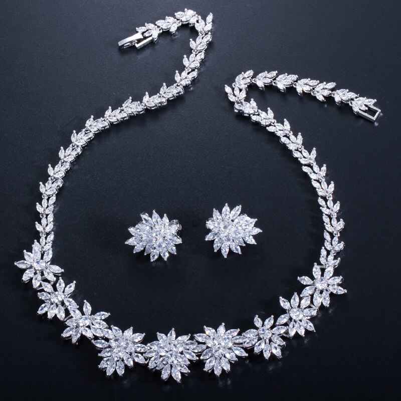 CWWZircons – ensemble collier et boucles d&#39;oreilles en Zircon cubique, accessoires de bijoux de luxe, à Clip, pour mariage, fête nuptiale, T149