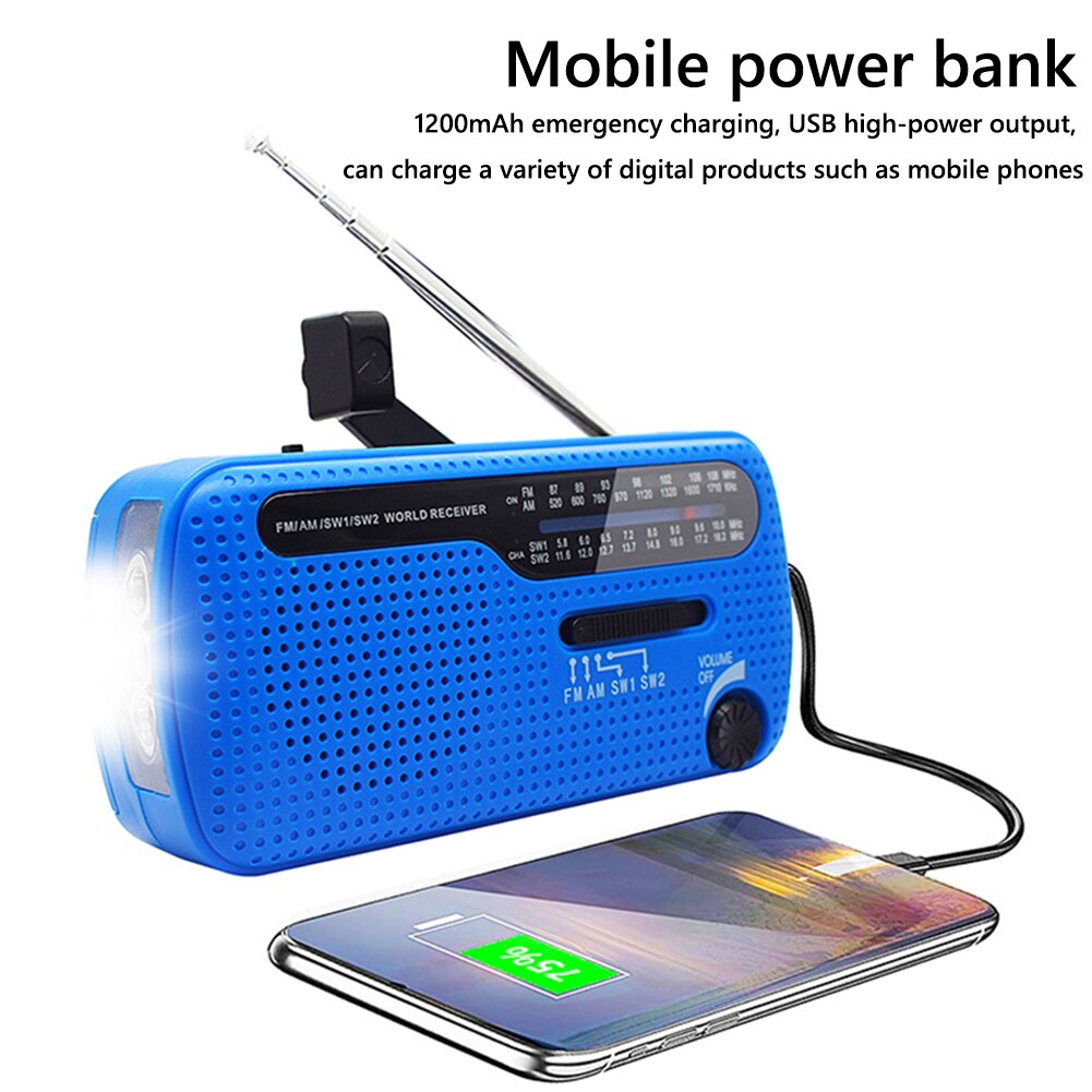 Multifunctional Hand Crank Solar Powered Radio AM/FM/SW Weather Radio Emergency LED Flashlight Power Bank USB Cellphone Charger