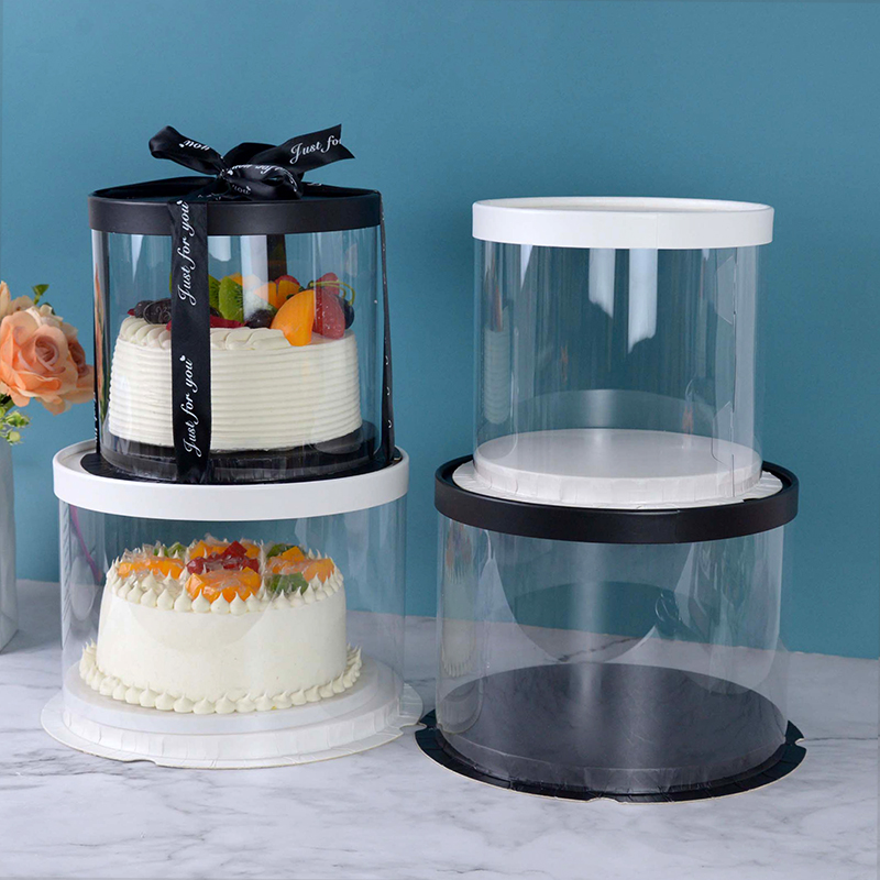 Cajas de pastel transparentes de PVC de 4/6 pulgadas, caja de embalaje de para pastel transparente redondo, decoración de para postre, de aniversario de boda y cumpleaños