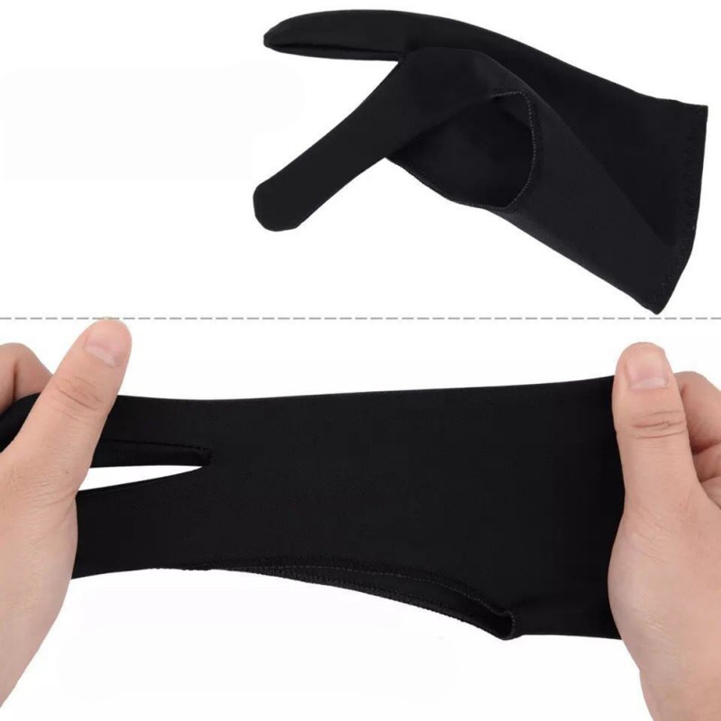 Zwart 2 Vinger Anti-Fouling, zowel Voor Rechts En Links Hand Kunstenaar Tekening Handschoen Voor Elke Graphics Drawing Tablet Zwart Sml