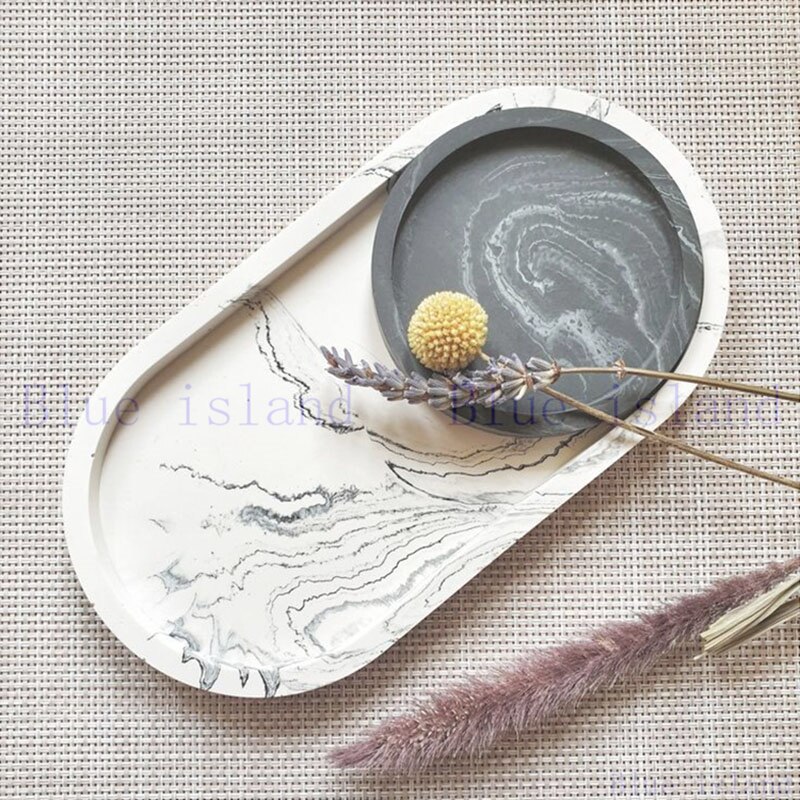 Cement Epoxy Resin Round Oval Tray Silicone Mold Jewelry Storage Tray Jesmonite Terrazzo Ornaments Concrete Tray Making