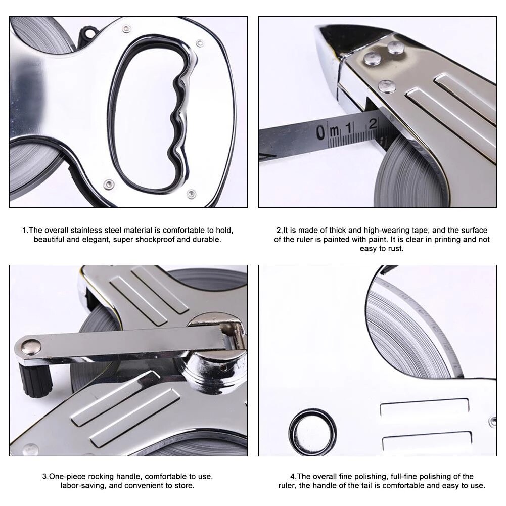 Tape Measure 30M 50M 100M Stainless Steel Tape Ruler Retractable Measuring Tape Metric Construction Measuring Tools