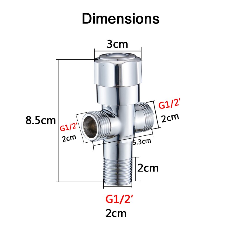 G1/2' Copper 3-Way T-adapter angle valve 1 inlet 2 outlet triangle valve stop valve bathroom accessories Brass Tap Control Valve