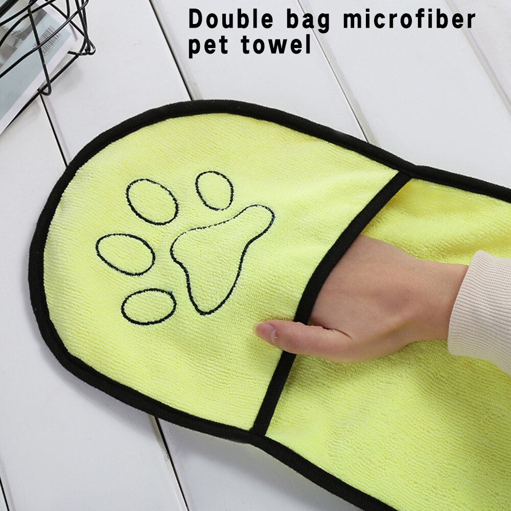 Portable Pet Dog Bath Towel Microfiber Ultra-Absorbent Cat Small Dogs Drying Towel Blanket With Pocket For Large Dogs Bathrobe