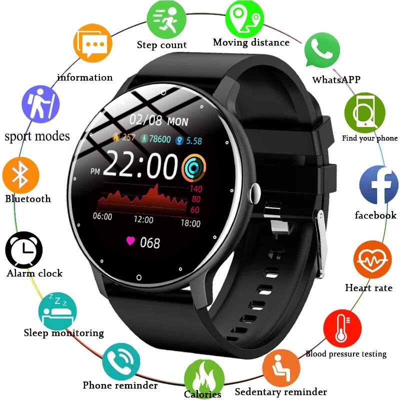 MEGIR Sport Uhr für Frauen Männer Herz Bewertung Blutdruck Fitness Tracker IP67 Wasserdicht Clever Uhren für iOS Android