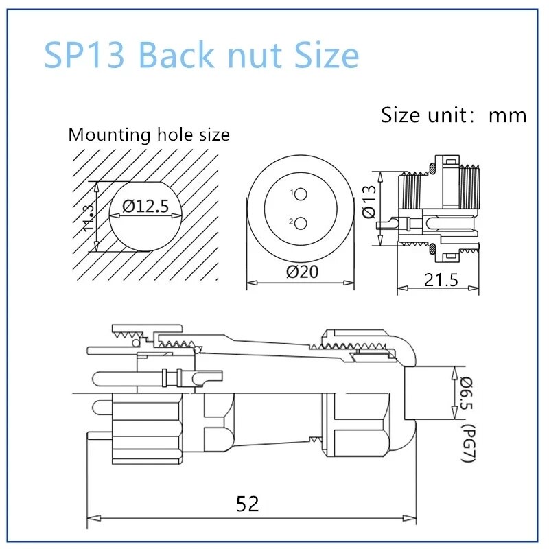 SP13 Waterproof Connector IP68 1/2/3/4/5/6/7/9 Pin Cable Connectors Male/Female Plug And Socket Nut/Flange/Docking