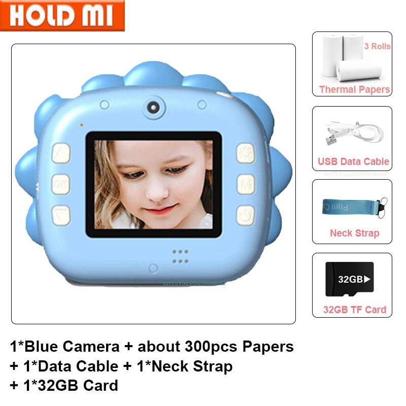 Fotocamera per bambini WIFI stampa istantanea fotocamera stampante termica Wireless WIFI telefono stampante 32GB Card 1080P HD giocattolo per fotocamera digitale per bambini: 32GB TF card-blue