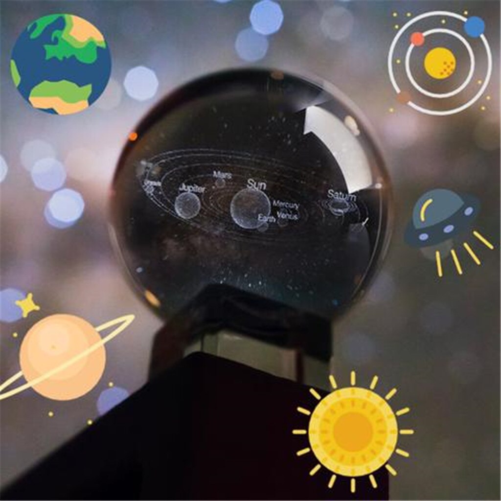 3D Solar System Crystal Ball Engraved Solar System Miniature Planets Model Internally Carved Pattern Clearly Visible Decor Ball