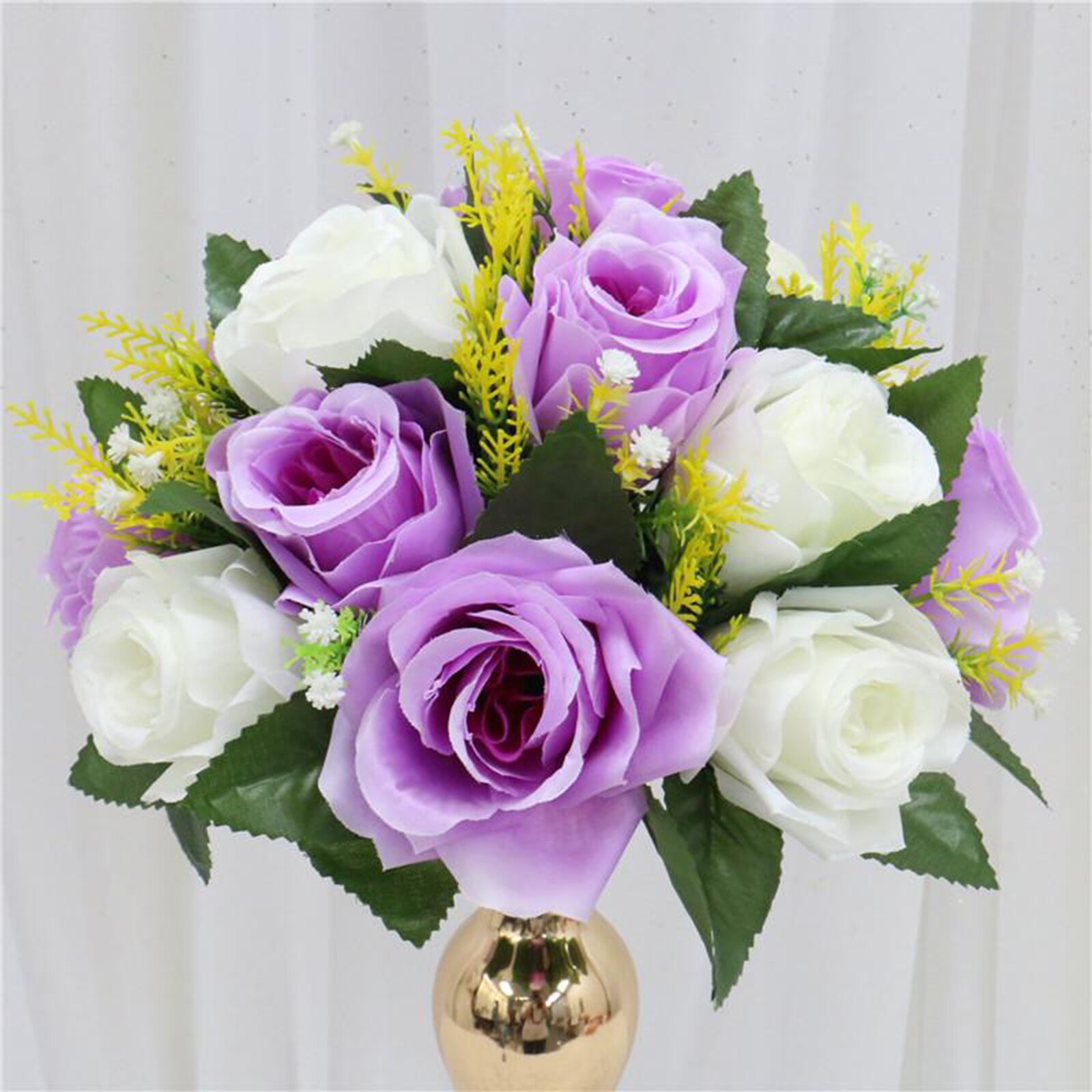 mazzo di fiori a forma di palla, rosa in plastica a 15 teste con base, adatto per