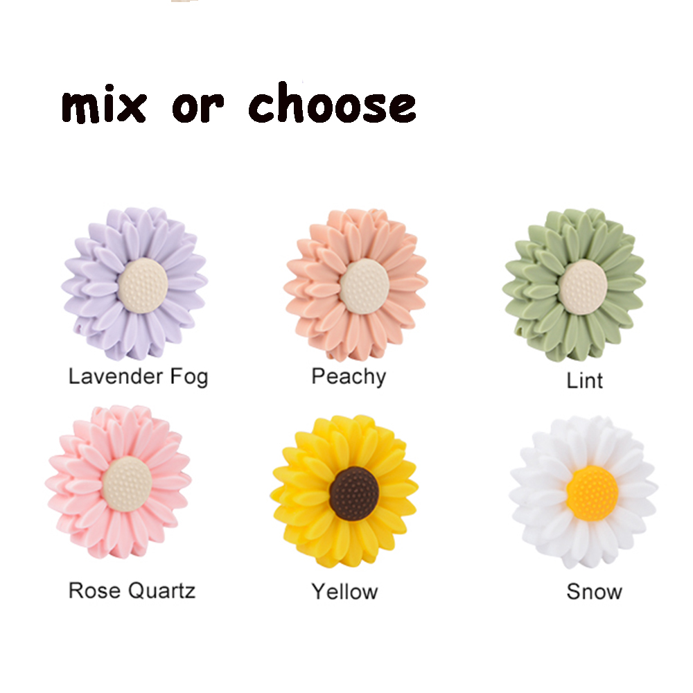 10PCS Silicone Beads Daisy Baby Teething Silicone Beads Sunflower DIY Food Grade Rodent Toy BPA Free Nurse Accessories: 30mm-mix or choose