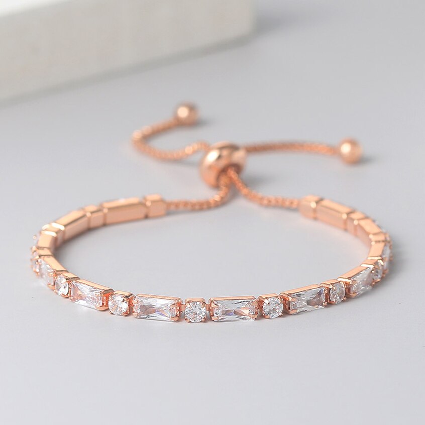 ZHOUYANG pulsera de geometría Simple para mujer Kpop Zircon Color oro rosa hecho a mano boda pulseras ajustables joyería H028