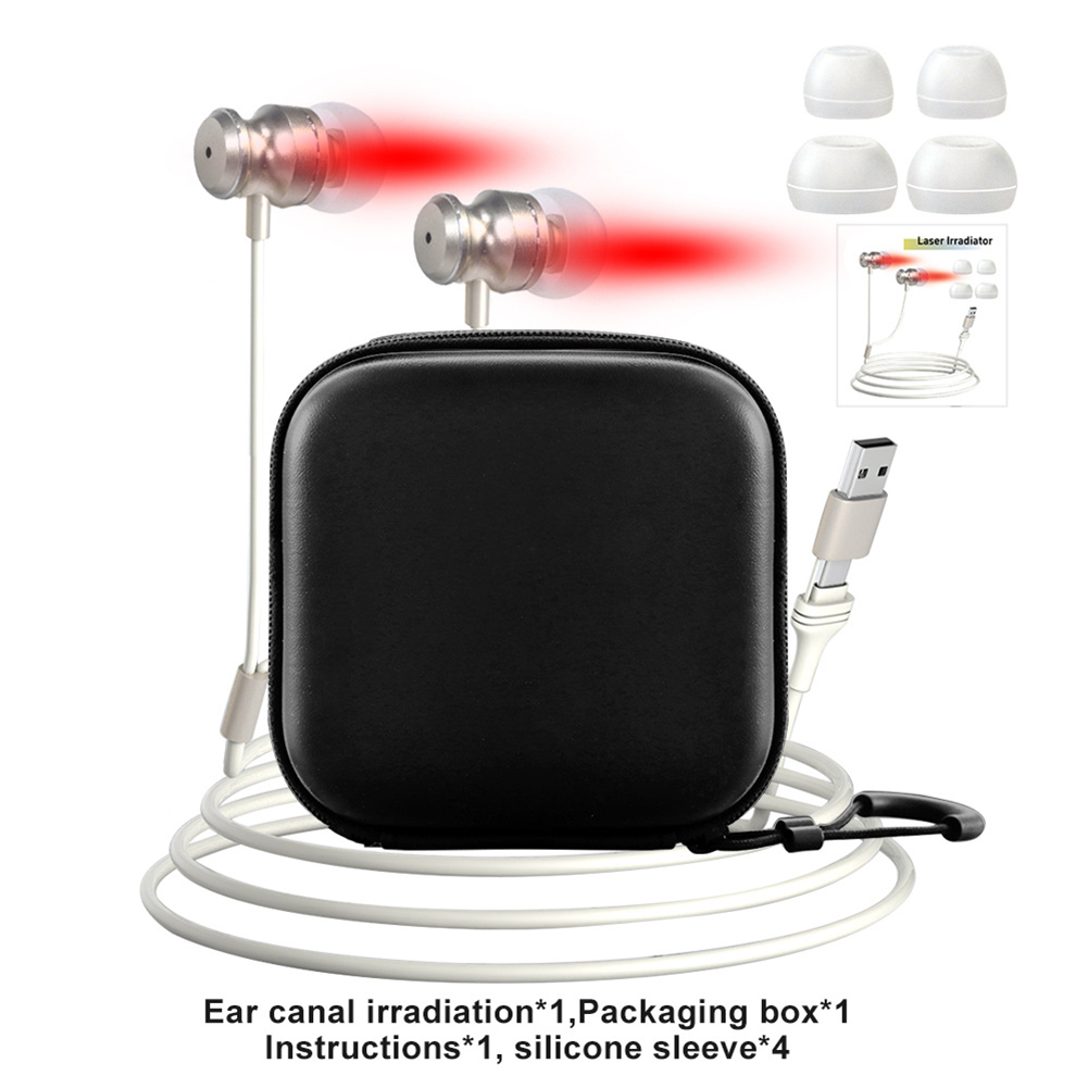 Tampões para os ouvidos infravermelhos para zumbido, usb + tipo-c com 2 pares de capa de silicone para canal auditivo, dispositivo de terapia de ouvido com luz vermelha 650nm para orelhas