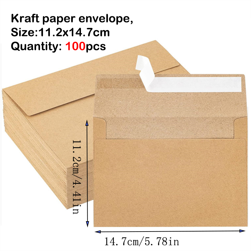 Envelopes Kraft Brown Paper 100pcs 184x134mm Autohesion Postcard Giftbox Packaging Storage Business Supplie Wedding Invitations: Yellow